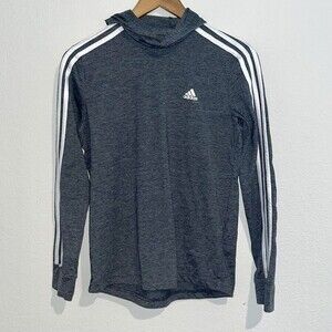 Adidas kids youth pullover gray heathered small knit Sweater With Hoodie